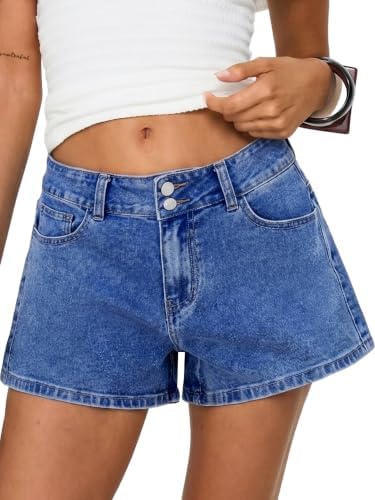 Baggy Low Rise Jean Shorts for Women Stretchy A-Line Wide L…