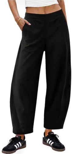 Barrel Pants Womens Elastic Waist Stretchy Baggy Ankle Pant…