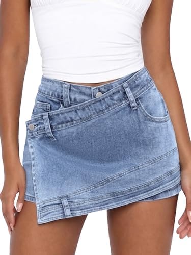 Denim Jean Mini Skorts Skirt for Women Cotton High-Waisted …