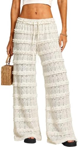 Lace Pants for Women Boho Flowy Lightweight Casual Summer P…