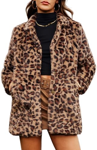 Leopard Faux Fur Long Coats Winter Jackets for Women Warm F…
