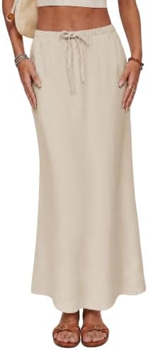 Linen Flared Maxi Skirt with Back Slit Beige