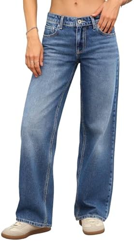 Low Rise Baggy Jeans for Women Trendy Stretchy Y2K Wide Leg…