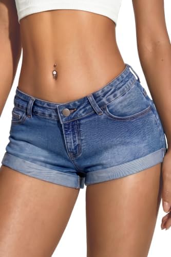 Low Rise Jean Shorts for Women Blue Denim