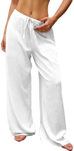 Low Rise Linen Baggy Pants Women Flowy Wide Leg Palazzo Pan…