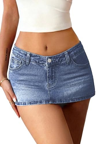 Low Rise Stretchy Jean Skorts for Woman Blue Denim