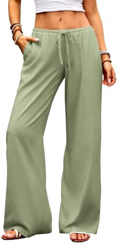 Low Rise Wide Leg Linen Pants for Women Baggy Palazzo Flowy…