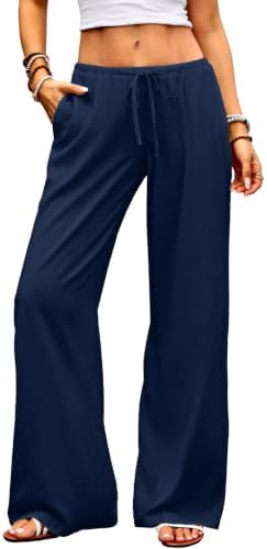 Low Rise Wide Leg Linen Pants for Women Baggy Palazzo Flowy…