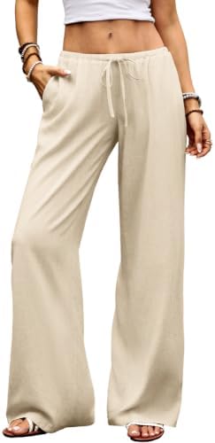 Low Rise Wide Leg Linen Pants for Women Baggy Palazzo Flowy…