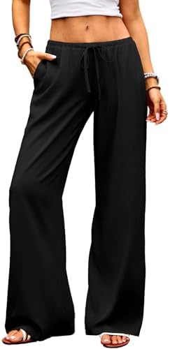 Low Rise Wide Leg Linen Pants for Women Baggy Palazzo Flowy…