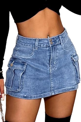 Mini Cargo Skort for Women High-Stretch Denim Short Y2K Low…