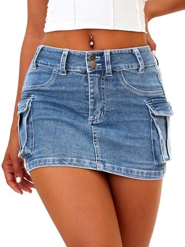 Mini Jean Skirt for Women Low Rise Denim Skirts Denim Blue