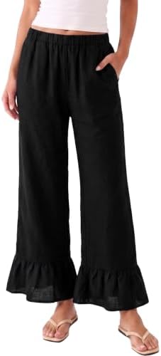 Wide Leg Pants Woman Flowy Casual Palazzo Pants Cute Ruffle…