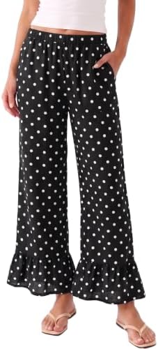 Wide Leg Pants Woman Flowy Casual Palazzo Polka Dot Pants C…