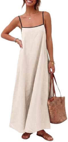 Women's Loose Summer Maxi Dress with Adjustable Strap Beige