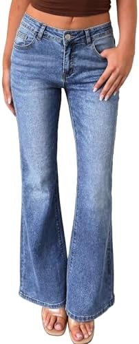 Women's Low Rise Stretch Flare Jeans Denim Blue