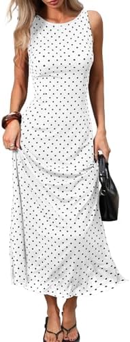 Women’s Polka Dot Maxi Tank Fit Long Dress White