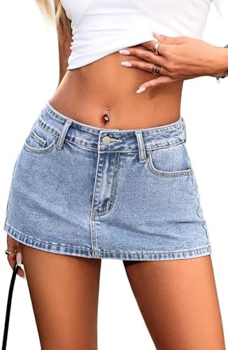 Women’s Slim Fit Low Rise Mini Denim Skort Light Wash
