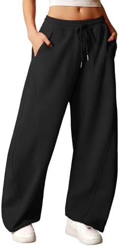 Women's Wide Leg Barrel Sweatpants with Pockets Black