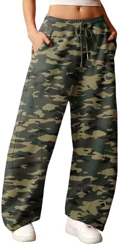 Women's Wide Leg Barrel Sweatpants with Pockets Camo