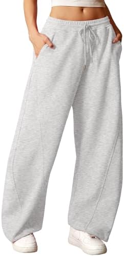 Women's Wide Leg Barrel Sweatpants with Pockets Light Grey