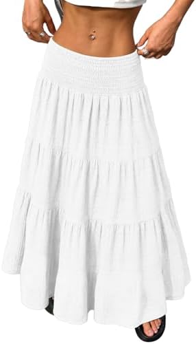 Womens Boho Long Maxi Skirts Summer Beach Outfits White