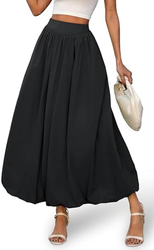 Womens Bubble Maxi Long Skirt with Pockets Flowy Puffy Hem …