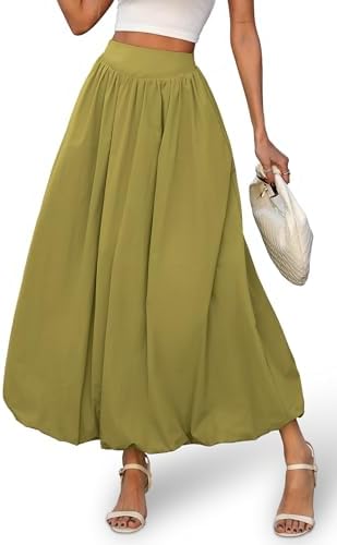 Womens Bubble Maxi Long Skirt with Pockets Flowy Puffy Hem …