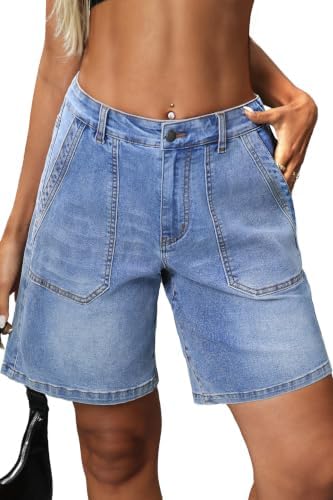 Womens Denim Bermuda Shorts Elastic Waist