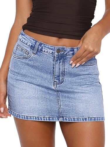 Womens Denim Mini Low Rise Skirt &Pockets Denim Blue