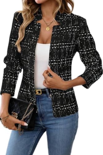 Womens' Tweed Open Front Blazer Black
