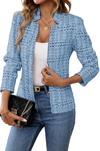 Womens' Tweed Open Front Blazer Blue