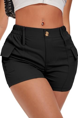 Womens Y2K Mini Cargo Shorts with Pockets Black