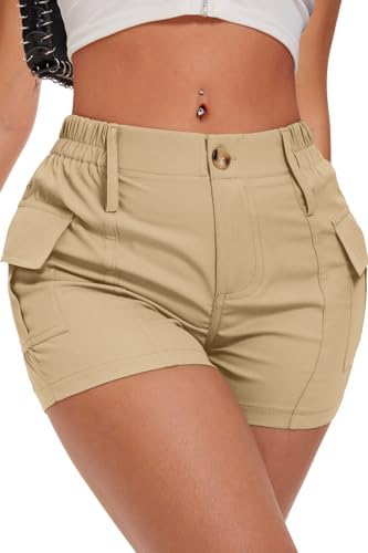Womens Y2K Mini Cargo Shorts with Pockets Khaki