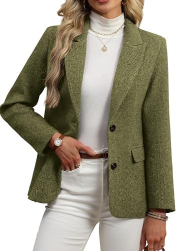 Wool Blend Tweed Blazers for Women Boyfriend Herringbone Fa…